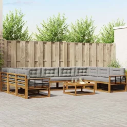 vidaXL Conjuntos De Muebles-Conjunto de sofás de exterior 10 pcs Gris Natural y Claro