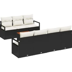 vidaXL Conjunto de sofás de jardín 8 pcs Negro ratán sintético Negro y crema Hot