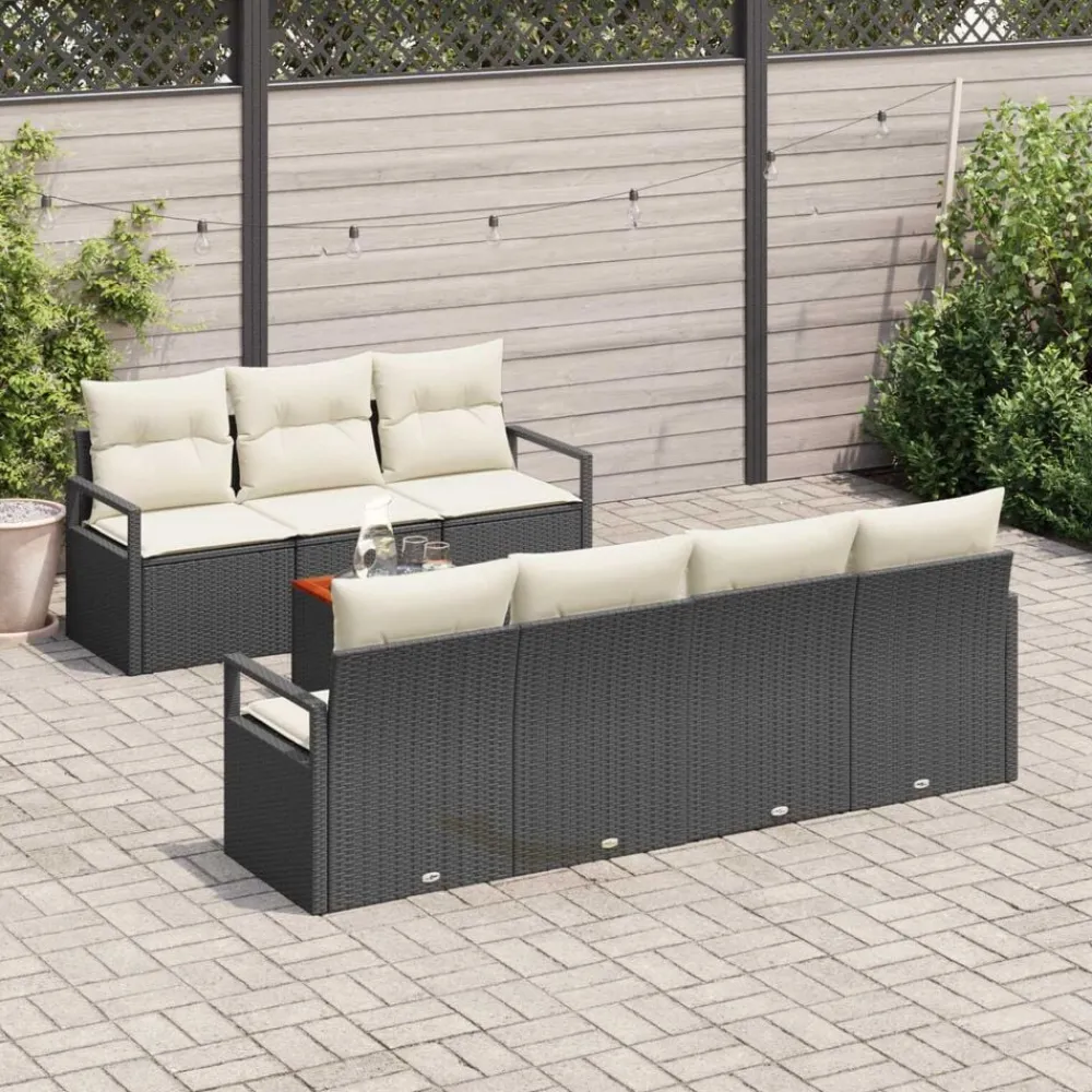 vidaXL Conjunto de sofás de jardín 8 pcs Negro ratán sintético Negro y crema Hot