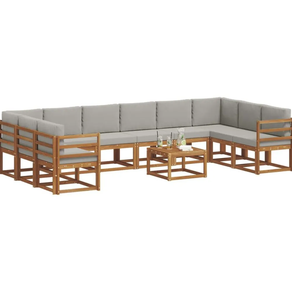 vidaXL Conjunto de sofás de exterior 11 pcs Gris Natural y Claro Gris claro y natural Discount