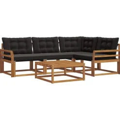 vidaXL Conjunto de sofás de exterior con cojín 5 pcs Natural y negro