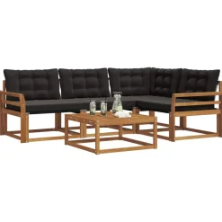 vidaXL Conjunto de sofás de exterior con cojín 5 pcs Natural y negro