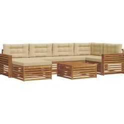 vidaXL Conjunto de sofás de exterior con cojín 7 pcs Natural y beige Discount