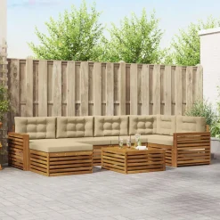 vidaXL Conjunto de sofás de exterior con cojín 7 pcs Natural y beige Discount