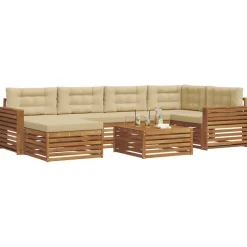 vidaXL Conjunto de sofás de exterior con cojín 7 pcs Natural y beige Discount