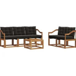vidaXL Conjunto de sofás de exterior con cojín 6 pcs Natural y negro Clearance