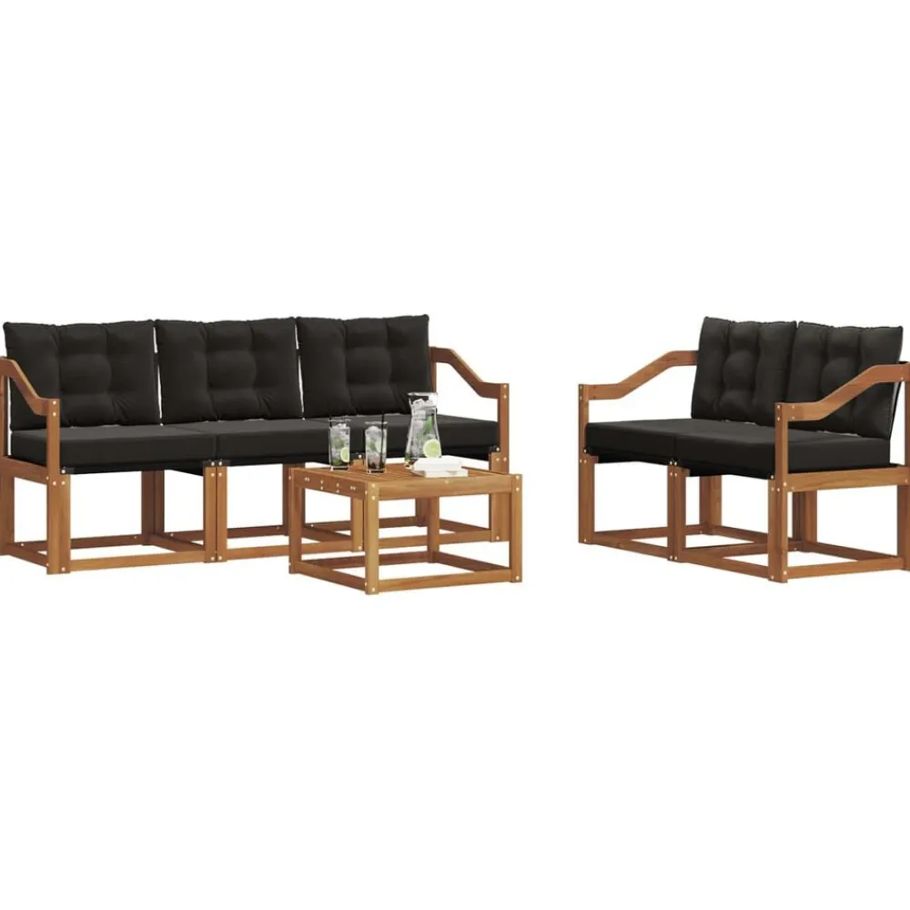 vidaXL Conjunto de sofás de exterior con cojín 6 pcs Natural y negro Clearance