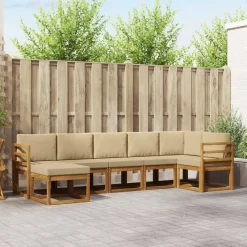 vidaXL Conjunto de sofás de exterior con cojín 7 pcs Natural y beige New