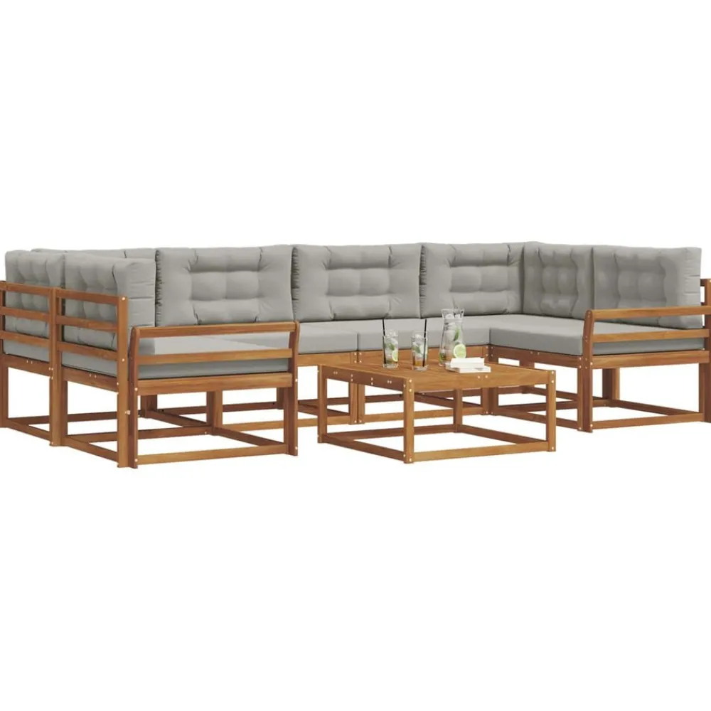 vidaXL Conjuntos De Muebles-Conjunto de sofás de exterior 7 pcs Gris Natural y Claro