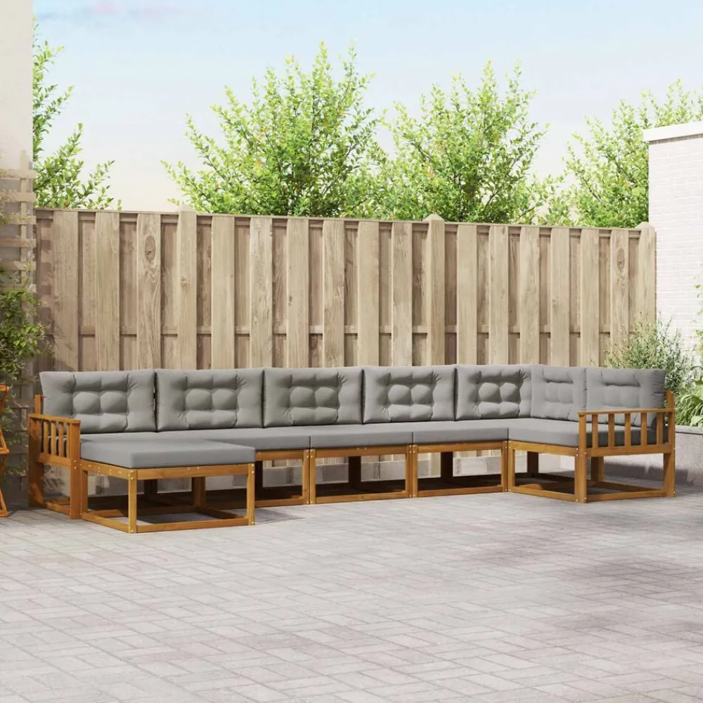vidaXL Conjuntos De Muebles-Conjunto de sofás de exterior 7 pcs Gris Natural y Claro