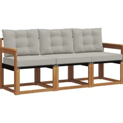 vidaXL Conjuntos De Muebles-Conjunto de sofás de exterior 3 pcs Gris Natural y Claro