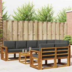 vidaXL Conjunto de sofás de exterior 9 pcs Natural y antracita Hot