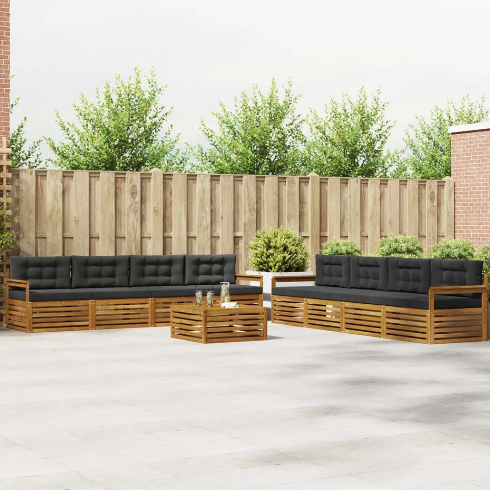 vidaXL Conjunto de sofás de exterior 9 pcs Natural y antracita Best