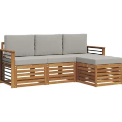 vidaXL Conjunto de sofás de exterior 4 pcs Gris Natural y Claro Gris claro y natural Clearance