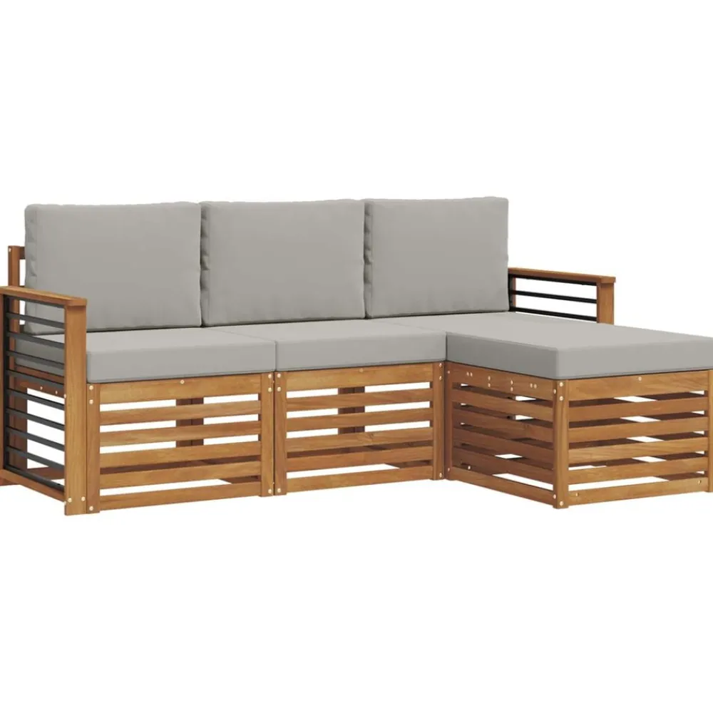 vidaXL Conjunto de sofás de exterior 4 pcs Gris Natural y Claro Gris claro y natural Clearance