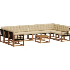 vidaXL Conjunto de sofás de exterior con cojín 11 pcs Natural y beige Outlet