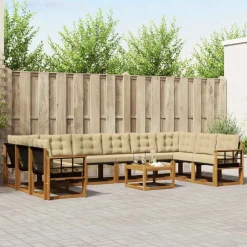 vidaXL Conjunto de sofás de exterior con cojín 11 pcs Natural y beige Outlet