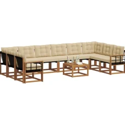 vidaXL Conjunto de sofás de exterior con cojín 11 pcs Natural y beige Outlet