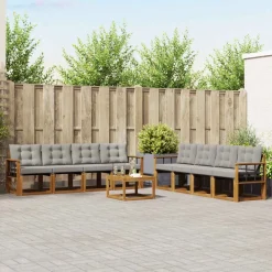 vidaXL Conjuntos De Muebles-Conjunto de sofás de exterior 9 pcs Gris Natural y Claro