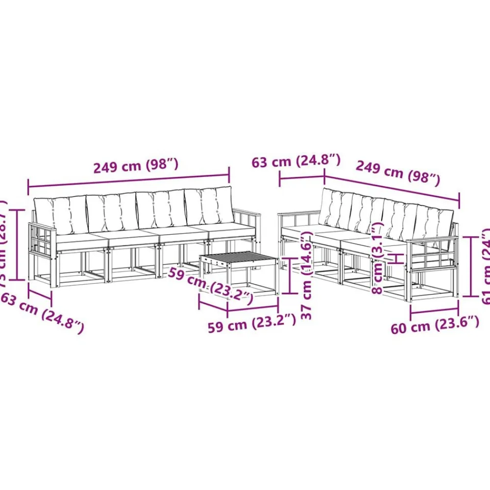 vidaXL Conjuntos De Muebles-Conjunto de sofás de exterior 9 pcs Gris Natural y Claro