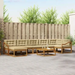 vidaXL Conjunto de sofás de exterior con cojín 8 pcs Natural y beige Online