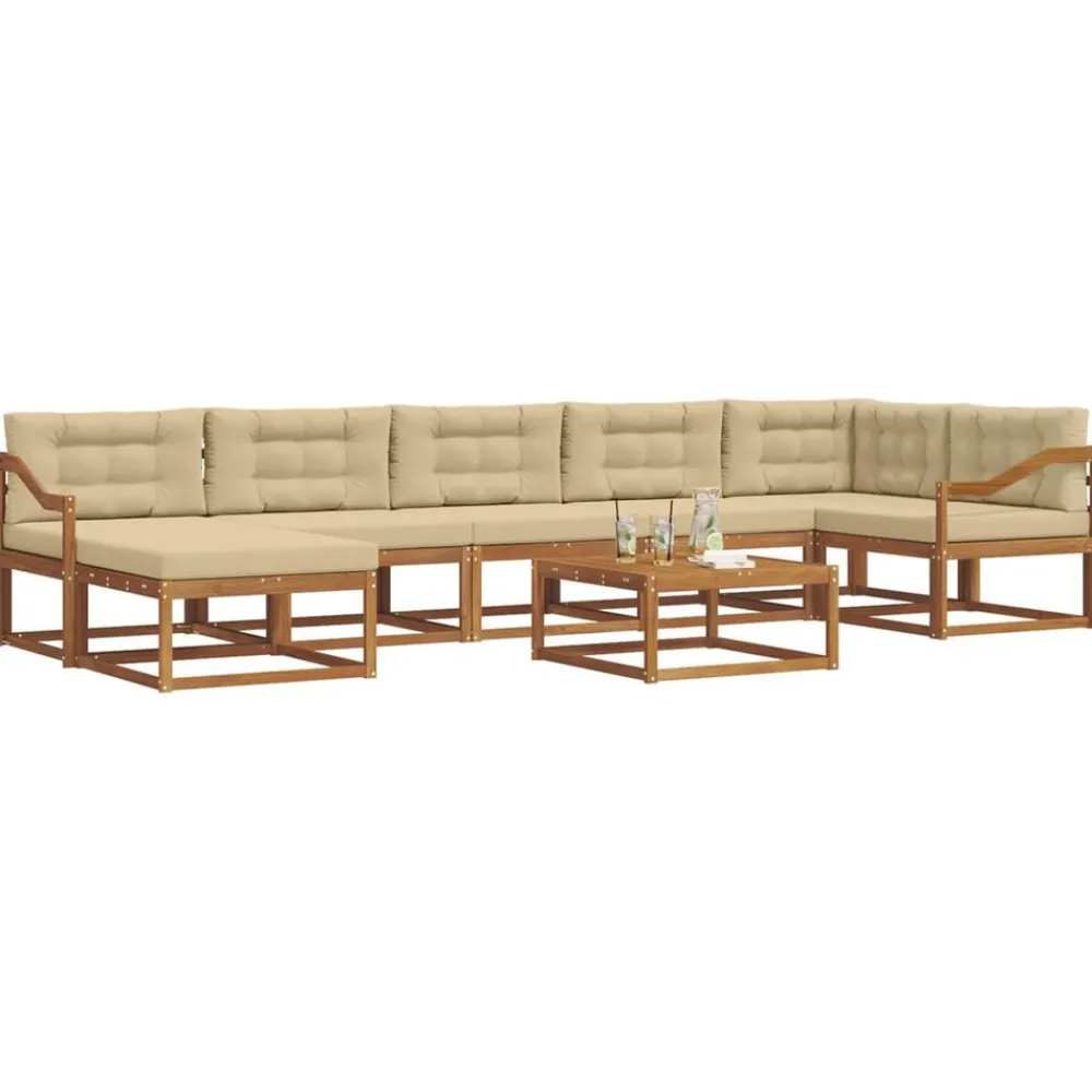 vidaXL Conjunto de sofás de exterior con cojín 8 pcs Natural y beige Online