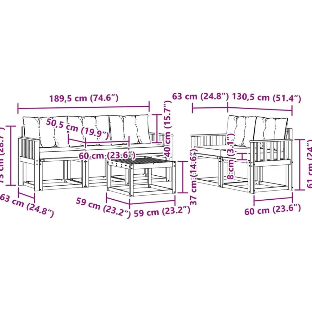 vidaXL Conjuntos De Muebles-Conjunto de sofás de exterior con cojín 6 pcs