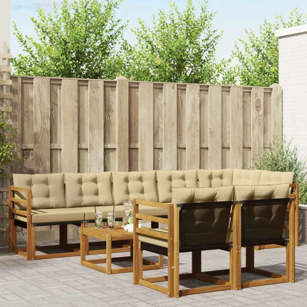 vidaXL Conjuntos De Muebles-Conjunto de sofás de exterior con cojín 9 pcs