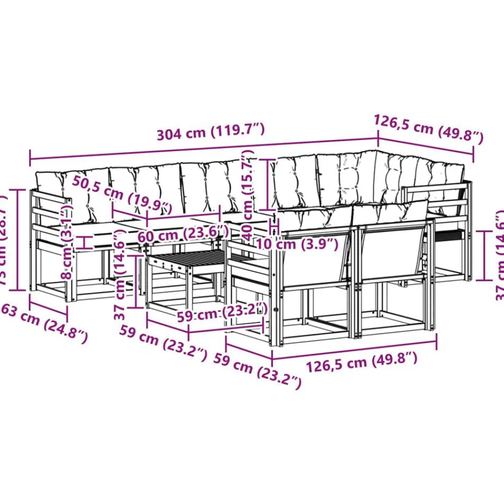 vidaXL Conjuntos De Muebles-Conjunto de sofás de exterior con cojín 9 pcs
