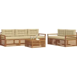 vidaXL Conjunto de sofás de exterior con cojín 6 pcs Natural y beige Outlet