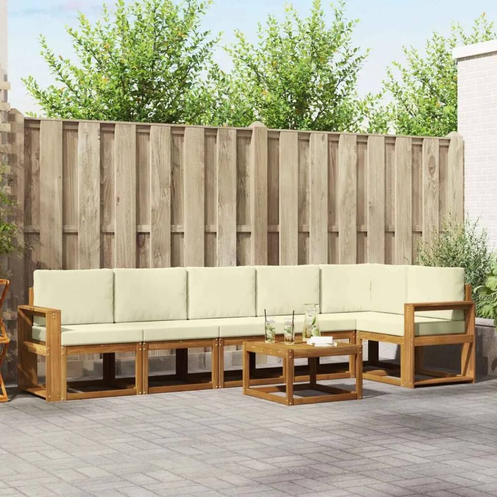 vidaXL Conjunto de sofás de exterior con cojín 7 pcs Natural y crema Hot