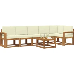 vidaXL Conjunto de sofás de exterior con cojín 7 pcs Natural y crema Hot
