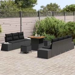 vidaXL Conjunto de sofás de jardín 10 pcs ratán sintético Negro