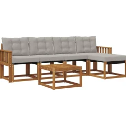 vidaXL Conjunto de sofás de exterior 6 pcs Gris Natural y Claro Gris claro y natural