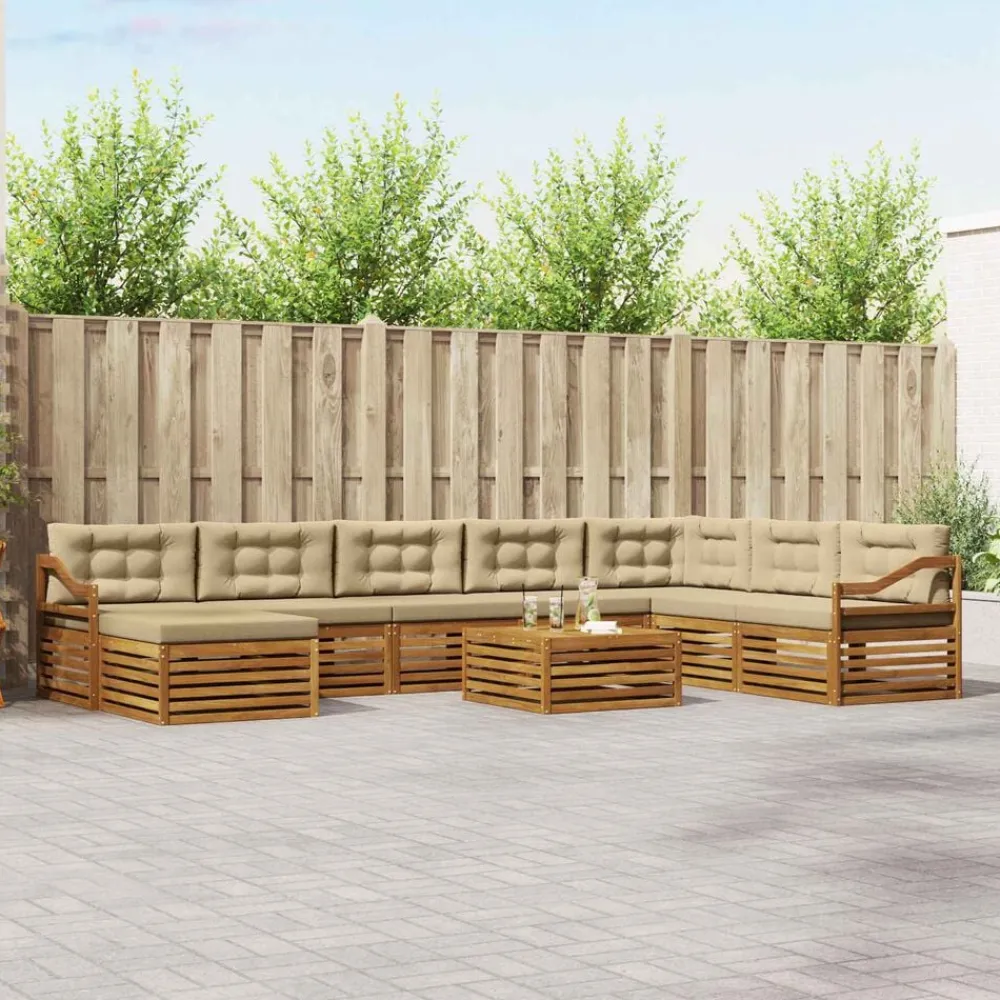 vidaXL Conjunto de sofás de exterior con cojín 9 pcs Natural y beige Hot