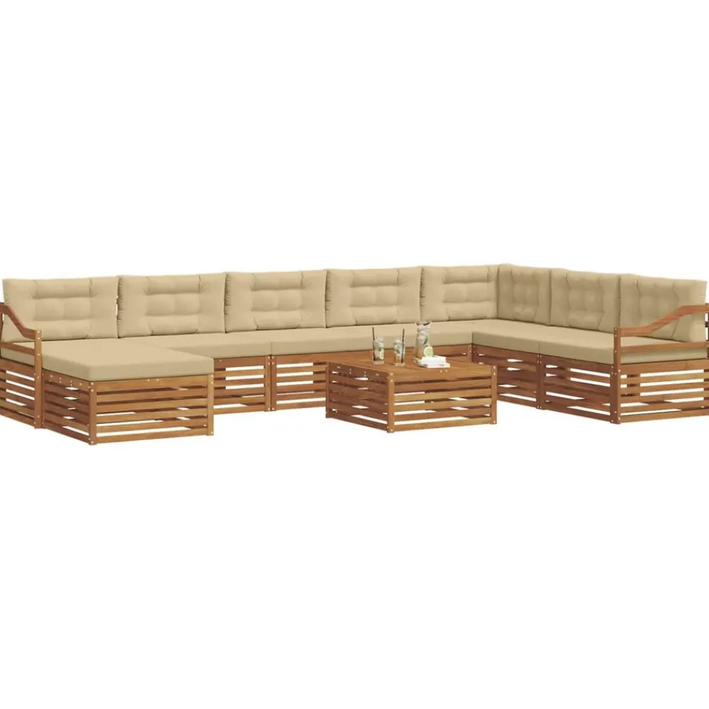 vidaXL Conjunto de sofás de exterior con cojín 9 pcs Natural y beige Hot