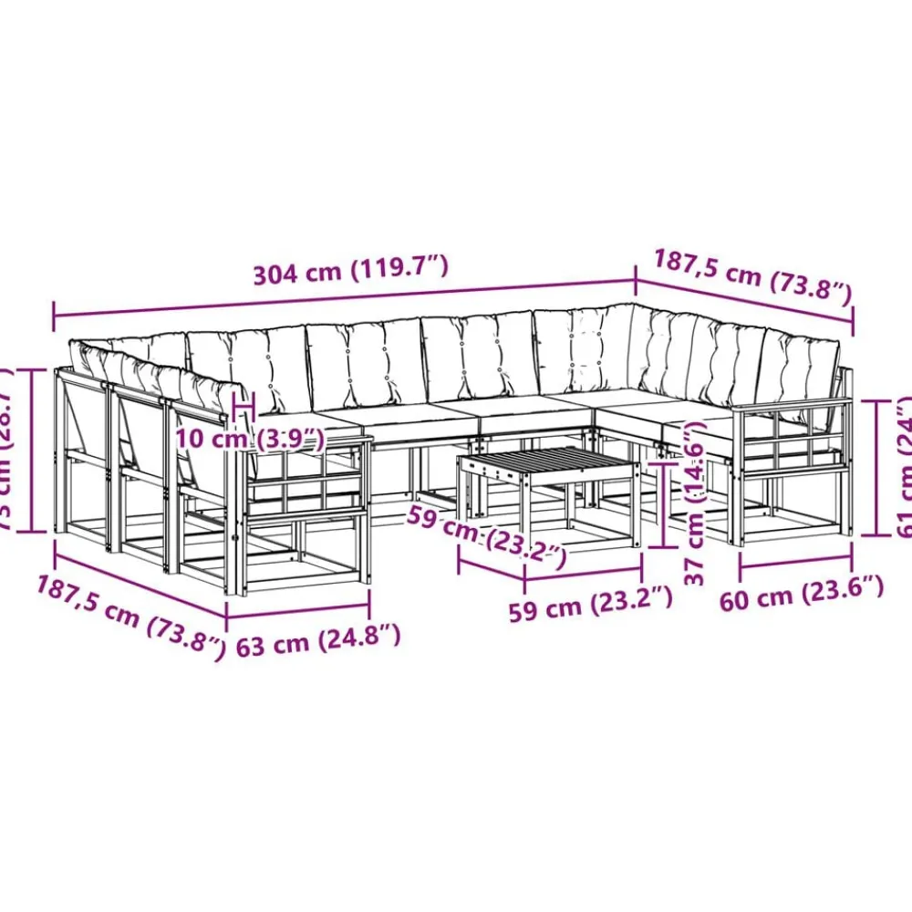 vidaXL Conjuntos De Muebles-Conjunto de sofás de exterior con cojín 10 pcs
