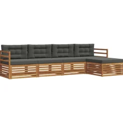 vidaXL Conjunto de sofás de exterior 5 pcs Natural y antracita New