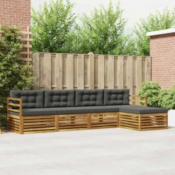 vidaXL Conjunto de sofás de exterior 5 pcs Natural y antracita New