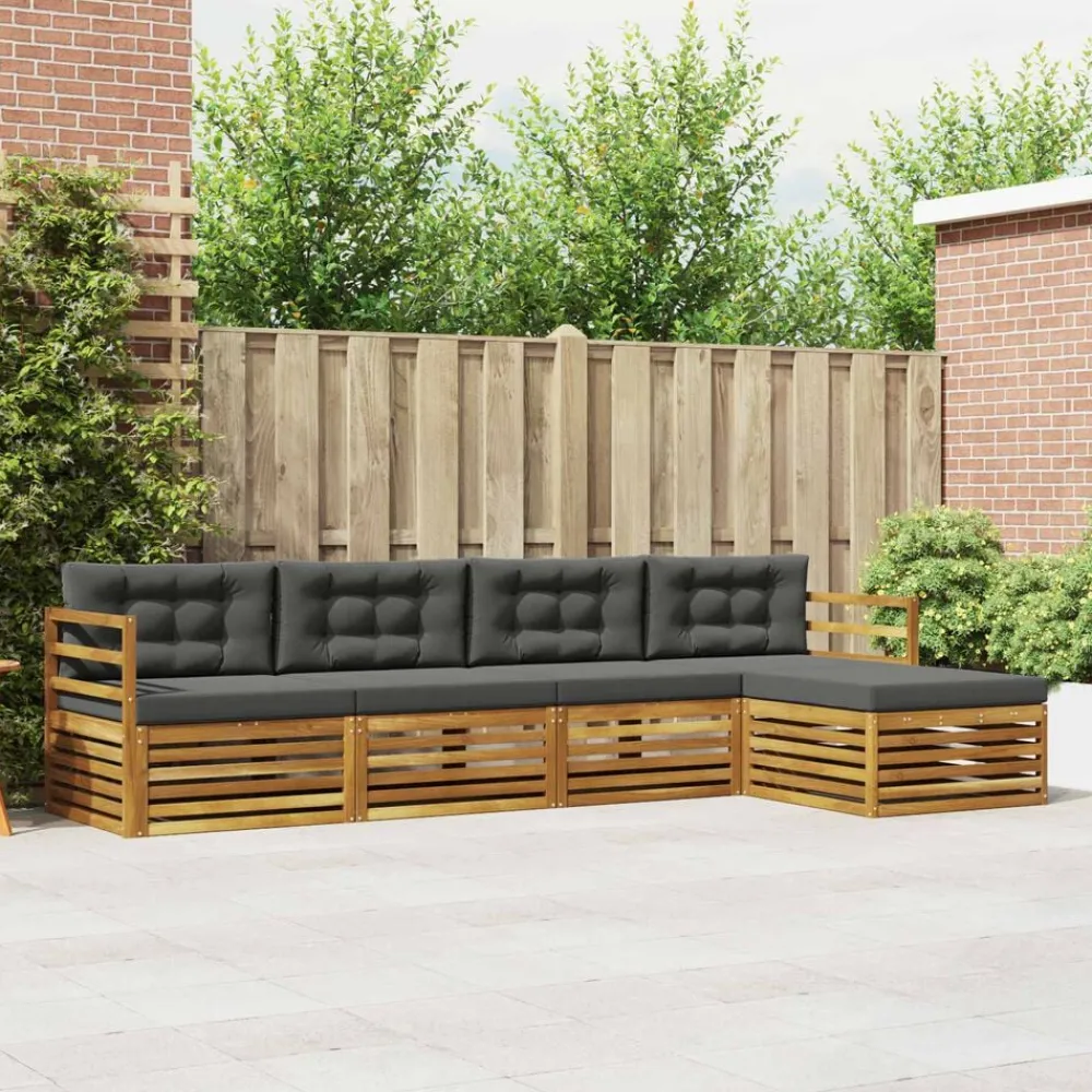 vidaXL Conjunto de sofás de exterior 5 pcs Natural y antracita New