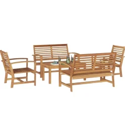 vidaXL Muebles De Jardín-Conjunto de sofás de jardín 5 pcs Madera de teca maciza