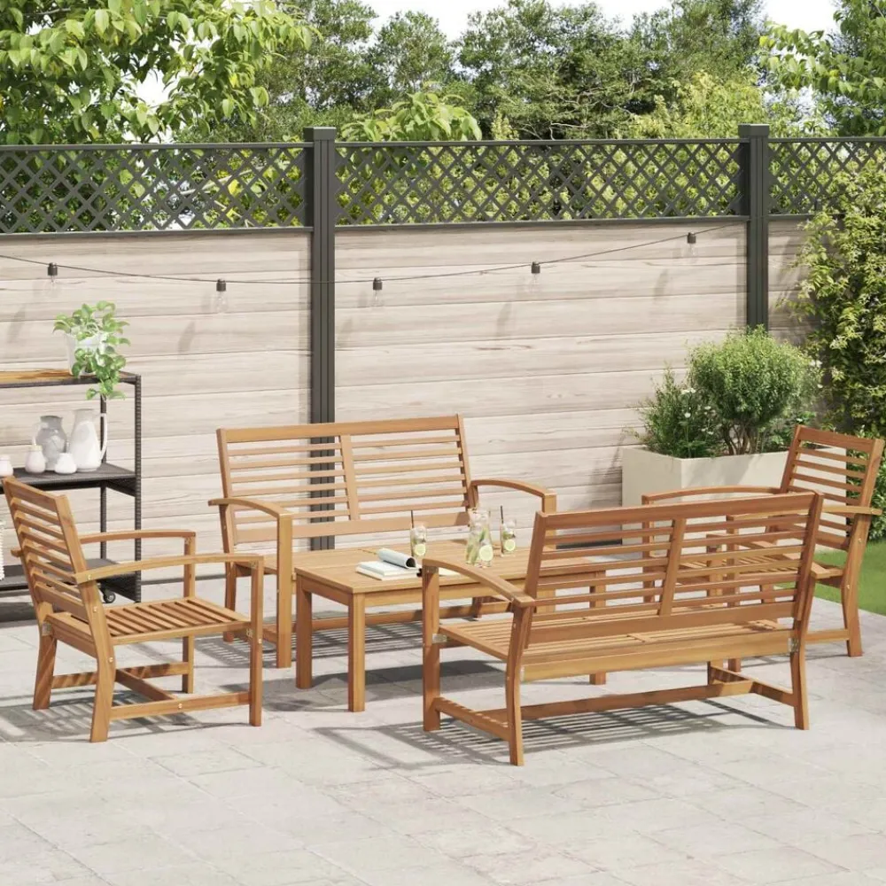 vidaXL Muebles De Jardín-Conjunto de sofás de jardín 5 pcs Madera de teca maciza