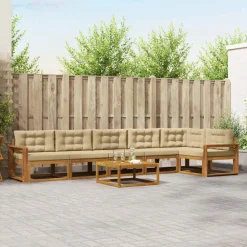 vidaXL Conjunto de sofás de exterior con cojín 7 pcs Natural y beige Sale