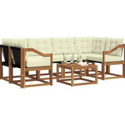 vidaXL Conjunto de sofás de exterior con cojín 7 pcs Natural y crema Online