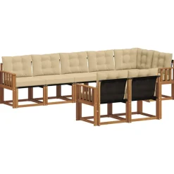 vidaXL Conjunto de sofás de exterior con cojín 8 pcs Natural y beige Clearance