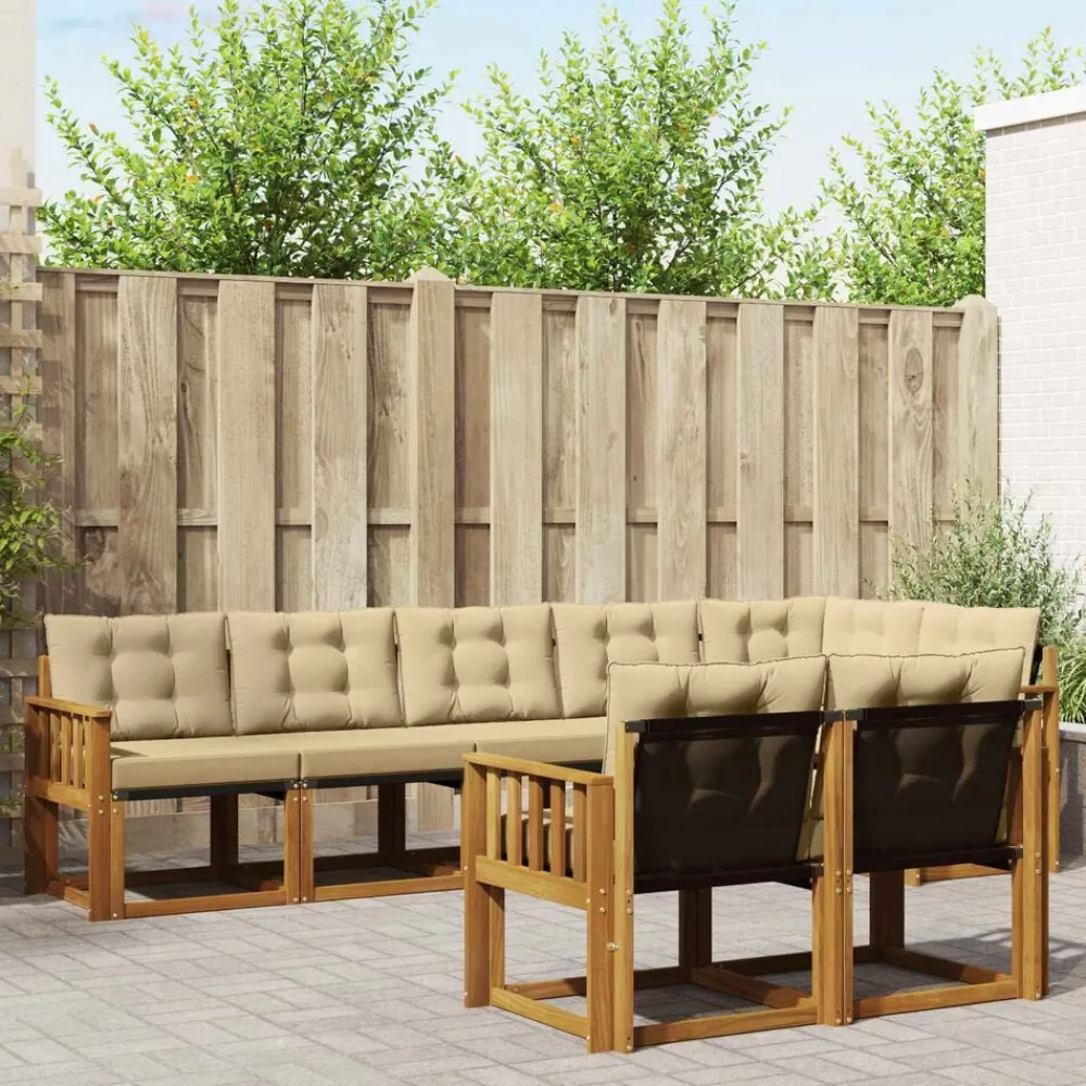 vidaXL Conjunto de sofás de exterior con cojín 8 pcs Natural y beige Clearance