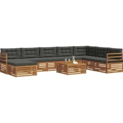 vidaXL Conjunto de sofás de exterior 9 pcs Natural y antracita Hot