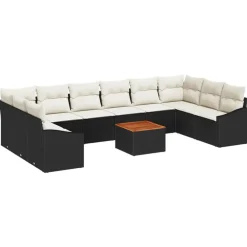 vidaXL Muebles De Jardín-Conjunto de sofás de jardín 11 pcs Negro ratán sintético