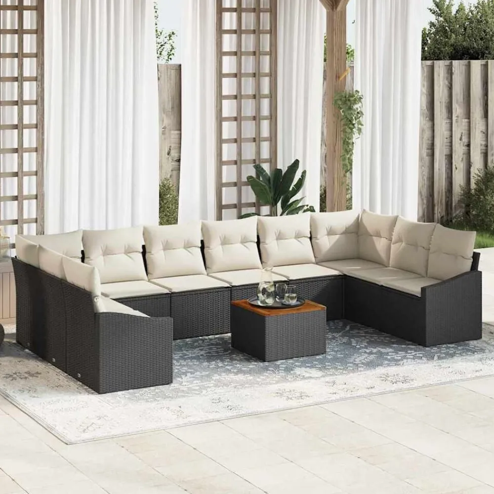 vidaXL Muebles De Jardín-Conjunto de sofás de jardín 11 pcs Negro ratán sintético