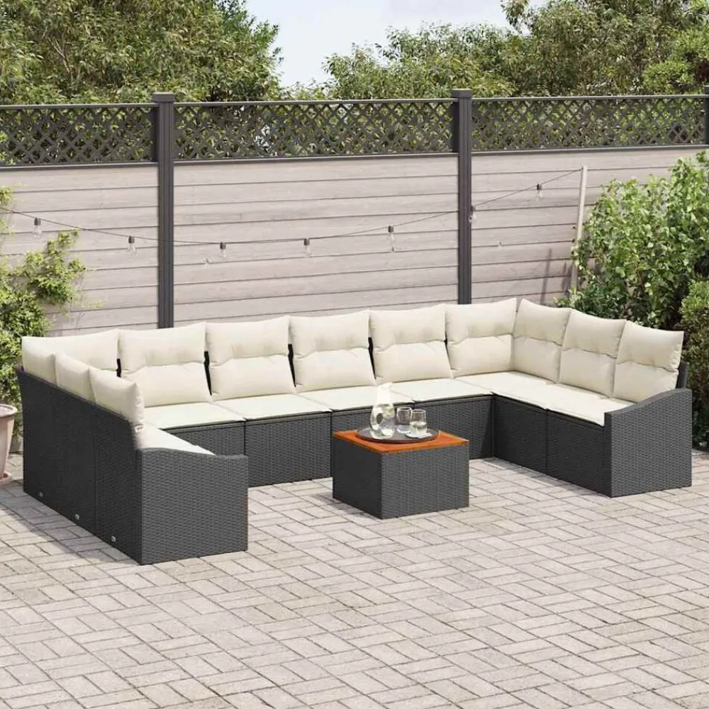 vidaXL Muebles De Jardín-Conjunto de sofás de jardín 11 pcs Negro ratán sintético